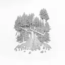 astronaut with a rock underneath and a amr made of trees, the astronauts lower body is a floating rock   tattoo design idea