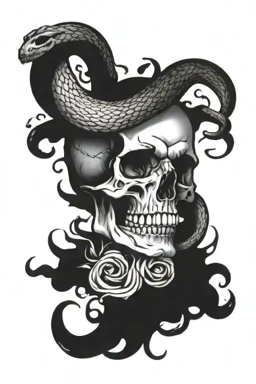 skull with snake tattoo design idea