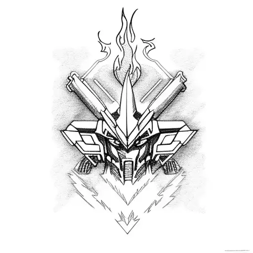 cartoon gundam chasing a flame tattoo design idea