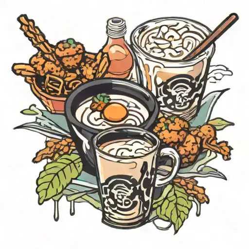 takoyaki chicken wings and milk tea  tattoo design idea