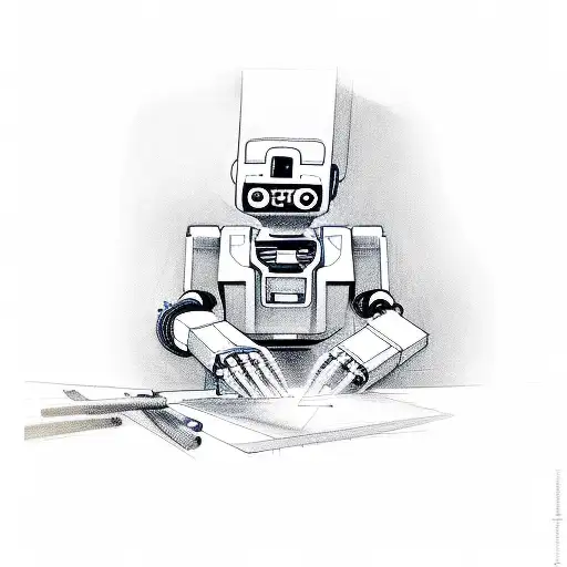 A sketch of a robot artist creating a masterpiece on a digital canvas tattoo design idea