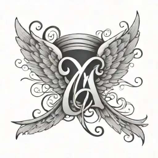 Cursive M with angels wings tattoo design idea