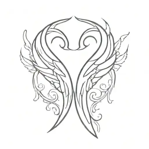 Cursive M with angel wings on the back tattoo design idea