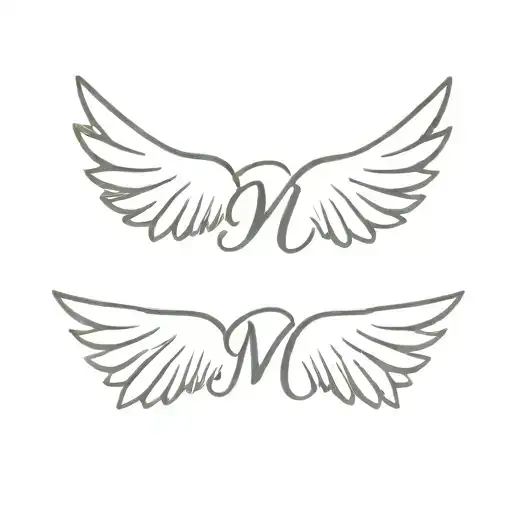 Cursive M with angel wings on the back tattoo design idea