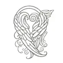 Cursive M with angel wings on the back tattoo design idea
