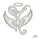 Cursive M with angel wings on the back tattoo design idea