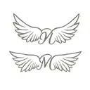 Cursive M with angel wings on the back tattoo design idea