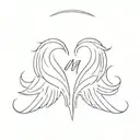 Cursive M with angel wings on the back tattoo design idea