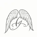 Cursive M with angel wings on the back tattoo design idea