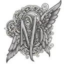 Cursive M with angel wings on the back tattoo design idea