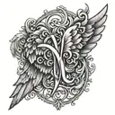 Cursive M with angel wings on the back tattoo design idea