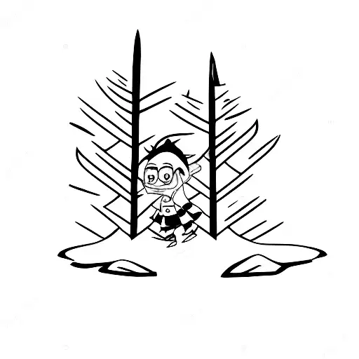A cartoon character dancing in a forest tattoo design idea