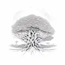 A tree with roots spreading out and the word 'Mindfulness' incorporated tattoo design idea