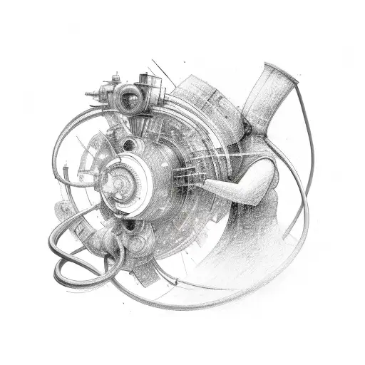 An abstract representation of welding equipment intertwined with feminine elements tattoo design idea