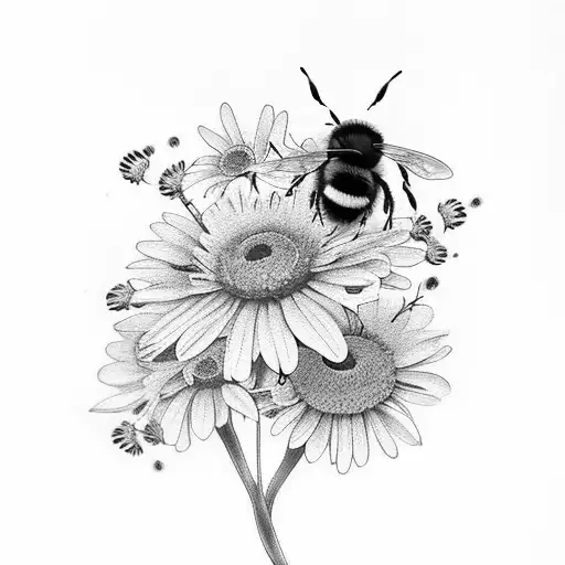 a knife with bumble bees and flowers tattoo design idea