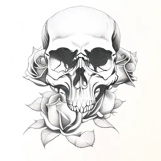 skull, roses, hour glass, fire tattoo design idea