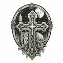 cross and headstone  tattoo design idea