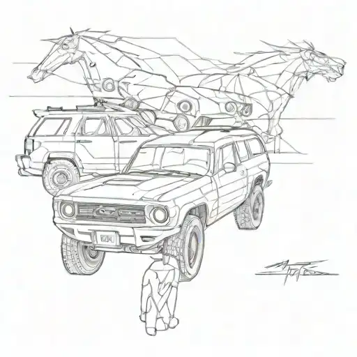 Combine a mustang and a 4runner into a hybrid vehicle tattoo design tattoo design idea