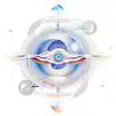 linear Sagittarius symbol with unalome, sun and moon intertwined  tattoo design idea