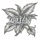 word  "Willow" written in flowy writing underlined by a willow branch  tattoo design idea
