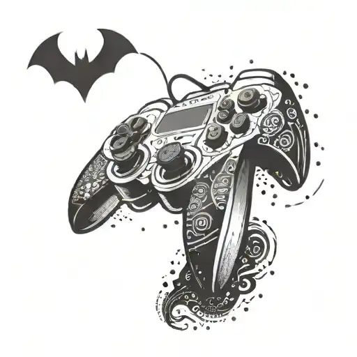 A gaming controller being hit by a bat incorporating the number 38  tattoo design idea