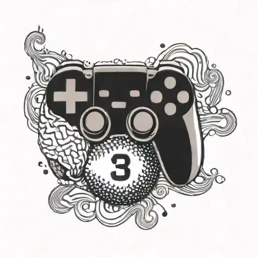 A gaming controller morphing into a softball with the number 38 integrated tattoo design idea