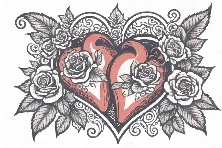 two blank  hearts with nothing inside going into each other and roses around the outside of the heart tattoo design idea