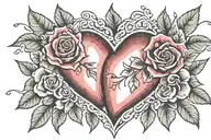 two hearts with nothing inside going into each other with roses around the heart no roses inside the heart tattoo design idea