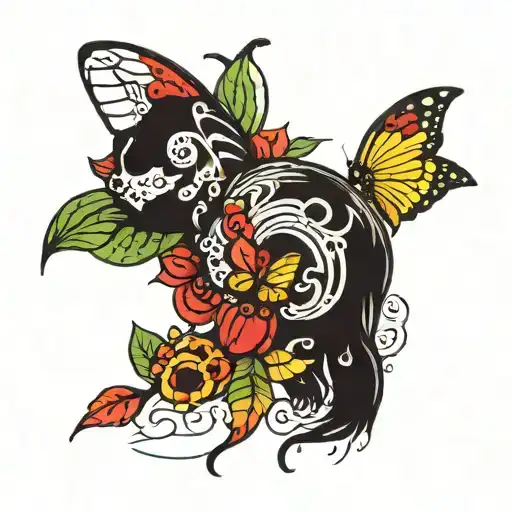 butterfly bear ladybug snake tattoo design idea