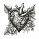 heart realistic black and grey family and friends tattoo design idea