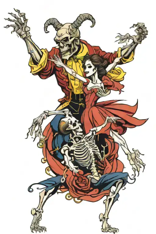 beauty and the beast skeletons dancing tattoo design idea