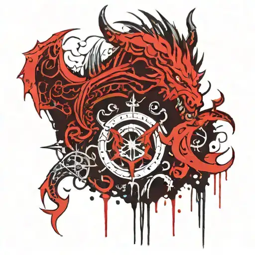 monster guts berserk symbol, and dragon and viking nordic style and vergsyr and samauma tattoo design idea