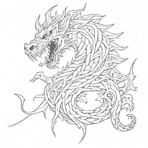 monster guts berserk symbol, and dragon and viking nordic style and vergsyr and samauma tattoo design idea