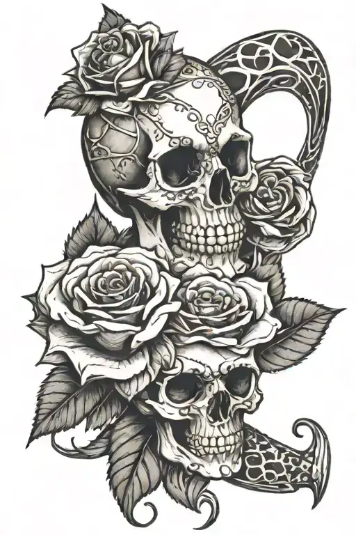dagger roses skull snake wrapped tattoo design idea