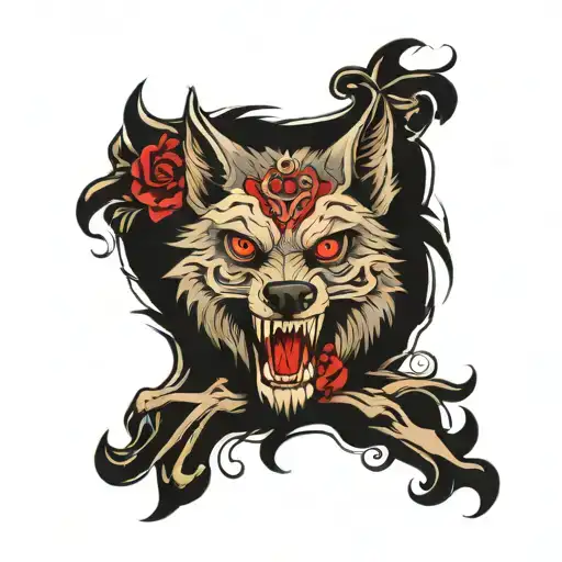 wolf with half a skull face tattoo design idea