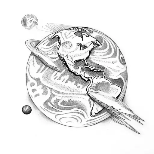 planet earth with bird tattoo design idea