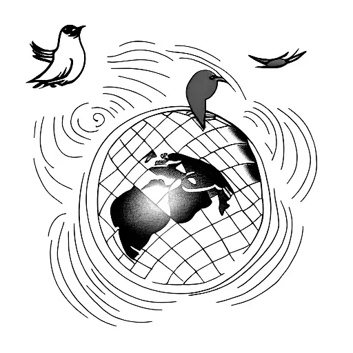 planet earth with bird tattoo design idea