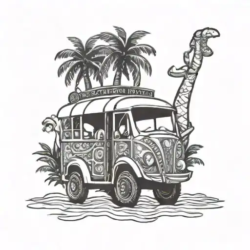 tuktuk, buddha, elephant, long tail boat, beach, palm trees tattoo design idea
