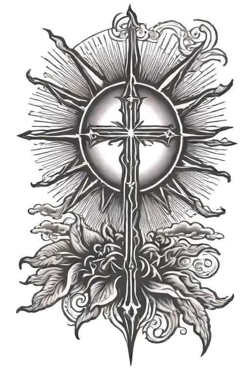 Cross Sun rising tattoo design idea
