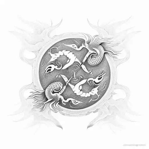 Yin and Yang of a dragon and phoenix tattoo design idea