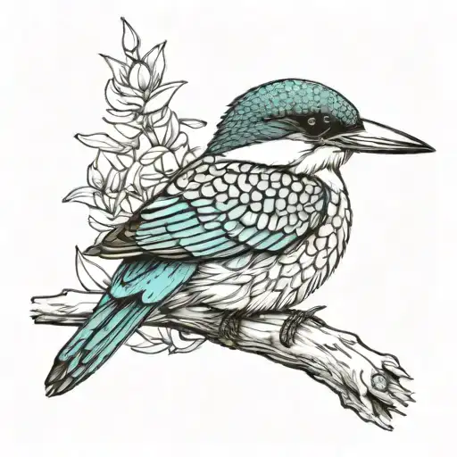 kingfisher sitting on perch part coloured composed only tattoo design idea