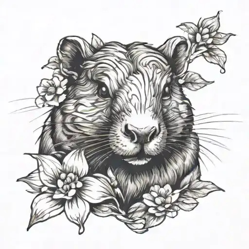 American beaver, lilith flowers, raw colors, portrait  tattoo design idea