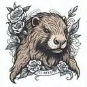 American beaver, lilith flowers, raw colors, portrait  tattoo design idea