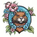 American beaver, lilith flowers, raw colors, portrait  tattoo design idea