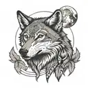 Indian Wolf and Moon tattoo design idea