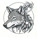 Indian Wolf and Moon tattoo design idea