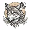 Indian Wolf and Moon tattoo design idea
