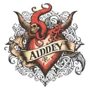 Heart with Devils horn and tail with the name of Audrey. tattoo design idea