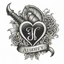 Heart with Devils horn and tail with the name of Audrey. tattoo design idea