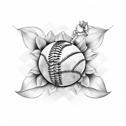 Flor y baseball tattoo design idea